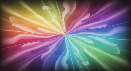 A dazzling explosion of rainbow colors radiates from a central point, creating a dynamic and energetic abstract visual.の素材