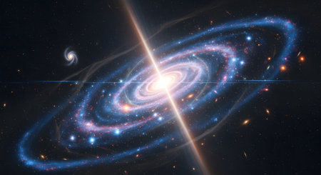 A stunning spiral galaxy showcases its luminous core and swirling arms filled with stars and nebulae against the dark expanse of space.の素材