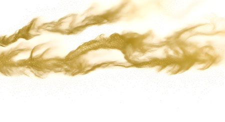 Abstract golden wisps and swirling patterns create a dynamic, ethereal composition against a clean white backdrop.の素材