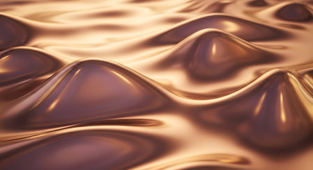 A close-up, abstract view of a liquid-like surface with flowing, rippling textures and smooth, rounded peaks in shades of brown and gold.の素材