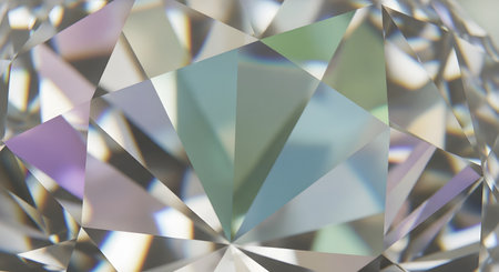 Intricate facets of a diamond refract light, creating a mesmerizing display of pastel colors and brilliant shine.の素材