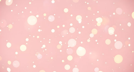 A delicate and dreamy background featuring numerous soft pink and white bokeh lights scattered across a pastel pink canvas.の素材