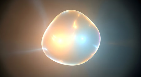 A luminous, egg-shaped object emanates soft rainbow colors against a dark, textured background with subtle light flares.の素材