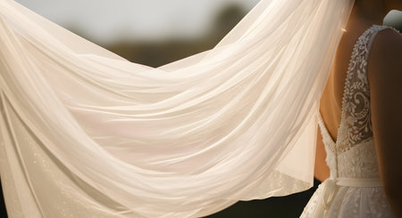 A close-up of delicate, translucent fabric with soft folds and gentle curves, hinting at a formal garment.の素材