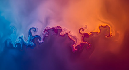 Abstract swirls of blue, purple, and orange create a dynamic, fluid, and ethereal visual effect with a sense of movement.の素材