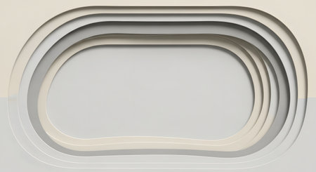 A minimalist abstract image featuring layered, concentric oval shapes with subtle shading creating a sense of depth and shadow.の素材