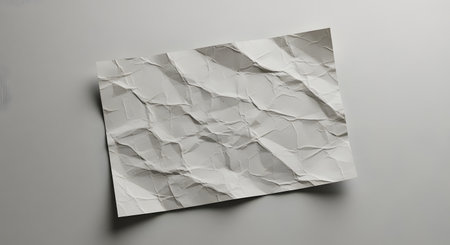 A crumpled piece of white paper is cast in light and shadow, creating a textured abstract background.の素材