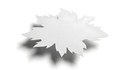 A white, star-shaped object with pointed, jagged edges casts a soft shadow on a white background.の素材