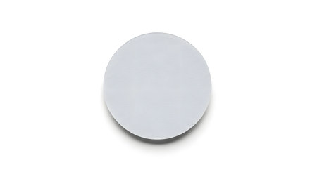A plain, oval shaped white sticker is shown against a stark white background, casting a subtle shadow.の素材