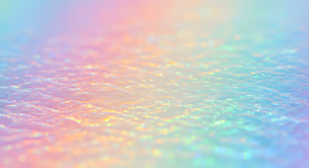 A soft, ethereal background with pastel rainbow colors and shimmering water ripples, creating a dreamy and fluid effect.の素材