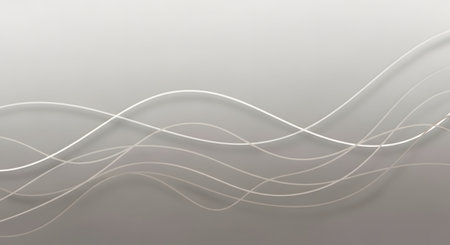 Delicate, thin, white lines gracefully curve and overlap across a soft, muted gradient background.の素材