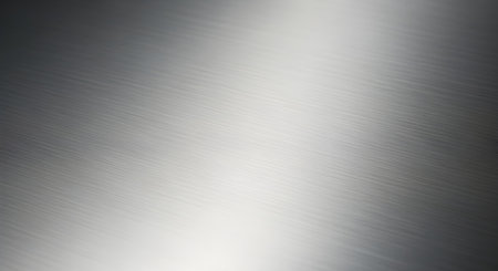 A close-up abstract view of a brushed metal surface, showing subtle light reflections and a textured grain.の素材