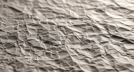 A detailed, abstract view of crumpled paper, highlighting its intricate folds, textures, and the play of light and shadow across its surface.の素材