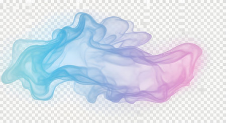 A wispy, ethereal cloud of pastel blue, pink, and purple smoke swirls against a transparent background.の素材