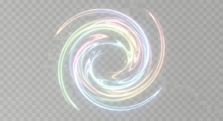 A vibrant, swirling vortex of multi-colored light streaks against a transparent background, creating a magical and ethereal effect.の素材