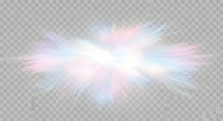 A vibrant explosion of soft pastel colors with a bright white center, radiating outwards on a transparent background.の素材