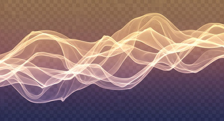 A flowing, luminous golden waveform with a subtle gradient background, suggesting sound or energy.の素材