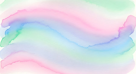 A gentle abstract background featuring flowing watercolor washes in soft pastel shades of pink, blue, and green.の素材