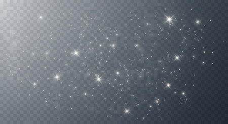 A collection of shimmering dust particles and subtle light flares scattered across a transparent, dark background, creating a magical, ethereal effect.の素材