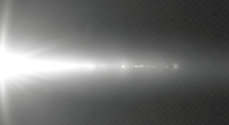 A bright, white lens flare emanates from the left side of a dark, textured background with subtle grid lines.の素材