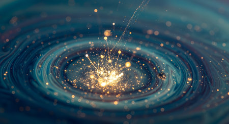 A luminous, swirling nebula in deep space, with a bright, energetic core and scattered stardust, evoking a sense of wonder.の素材