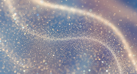 A vibrant, abstract depiction of a distant galaxy filled with countless shimmering stars and a luminous, curved band of light.の素材