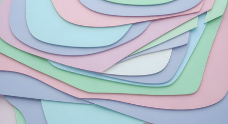 A visually soothing abstract background composed of overlapping layers of pastel colored paper with smooth, organic curves.の素材
