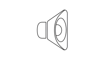 A minimalist line art illustration of a speaker cone, viewed from the side, with a white background.の素材