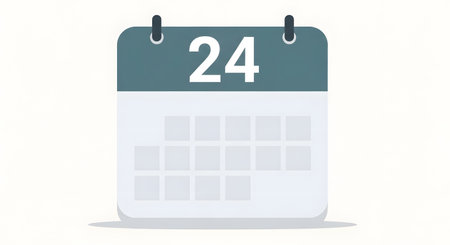 A simple, modern illustration of a tear-off calendar with the number 24 prominently displayed on a teal header.の素材