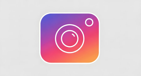 A stylized outline of the Instagram camera logo, rendered with a vibrant gradient background on a square icon.の素材