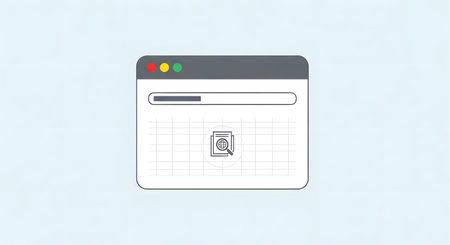 A clean, simple graphic depicting a computer window with a loading bar and grid lines, set against a light blue background.の素材