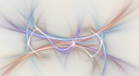 A soft, ethereal abstract fractal image featuring delicate, wispy lines of pastel colors radiating outwards from a central point.の素材