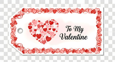 A white gift tag featuring a large heart made of smaller hearts and elegant floral border. Includes text 'To My Valentine'.の素材
