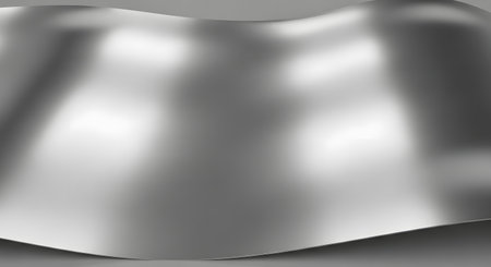A close-up, abstract view of a smooth, reflective metallic surface with gentle curves and soft, diffused light.の素材