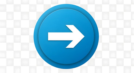 A vibrant blue oval button featuring a prominent white arrow pointing to the right, suggesting forward movement or selection.の素材