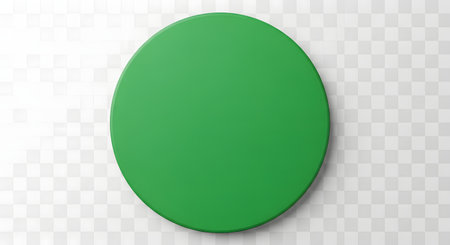 A solid green oval shape is presented against a transparent, checkered background. The object has a subtle shadow.の素材