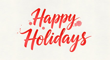A festive and elegant greeting with "Happy Holidays" written in flowing red script on a light background.の素材