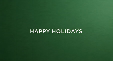 A minimalist dark green background with the words "Happy Holidays" in white, centered text.の素材