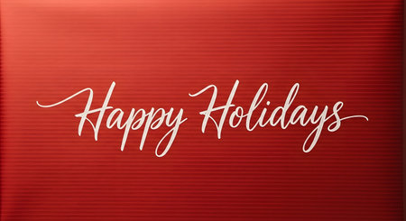 A festive red background with subtle horizontal lines features elegant white script text that reads 'Happy Holidays'.の素材