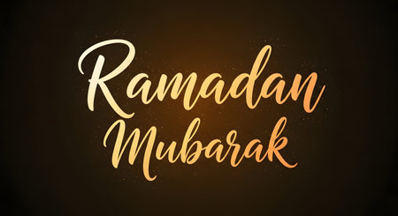 Golden calligraphy wishing Ramadan Mubarak against a dark, textured background. Evokes a sense of peace and celebration.の素材
