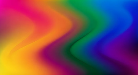 A flowing abstract background featuring a wave-like pattern of vibrant rainbow colors, creating a dynamic and energetic visual.の素材
