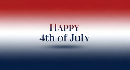 A festive background featuring red, white, and blue gradients with the text Happy 4th of July prominently displayed.の素材