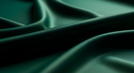 A close-up view of rich, emerald green silk fabric showcasing elegant folds, soft sheen, and a hint of texture.の素材