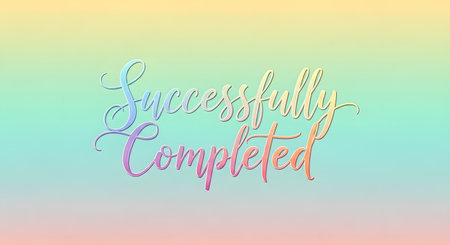 A shimmering, cursive phrase "Success Is Completed" is centrally placed on a soft, blended pastel gradient of yellow, green, and pink.の素材