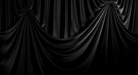 Rich, dark velvet curtains cascade with elegant folds, creating a sense of mystery and opulence. The texture is deep and inviting.の素材