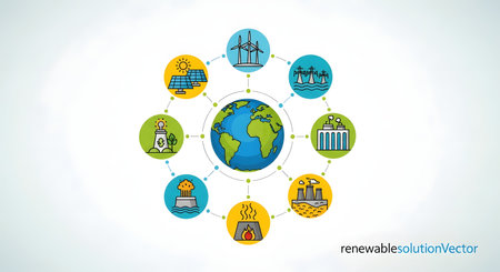 An illustration depicting a central Earth surrounded by interconnected oval shapes, each containing unique icons representing diverse concepts and global communication.の素材