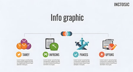 A clean infographic displays four distinct icons with accompanying text, illustrating different business or project stages and ideas.の素材