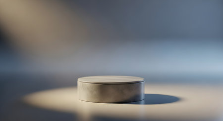 A simple, round concrete pedestal is illuminated by soft, diffused light, creating a minimalist and serene display.の素材