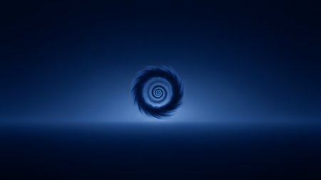 A captivating image of a blue swirling vortex centered in a dark space, emitting a soft blue glow that illuminates the surrounding area. The spiral pattern creates a sense of depth and mystery, drawing the viewer's eye into its center.の素材