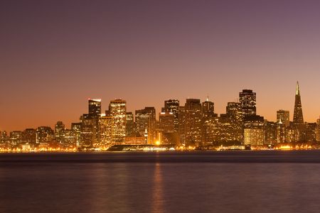 a scene from san francisco as the sun is settingの写真素材